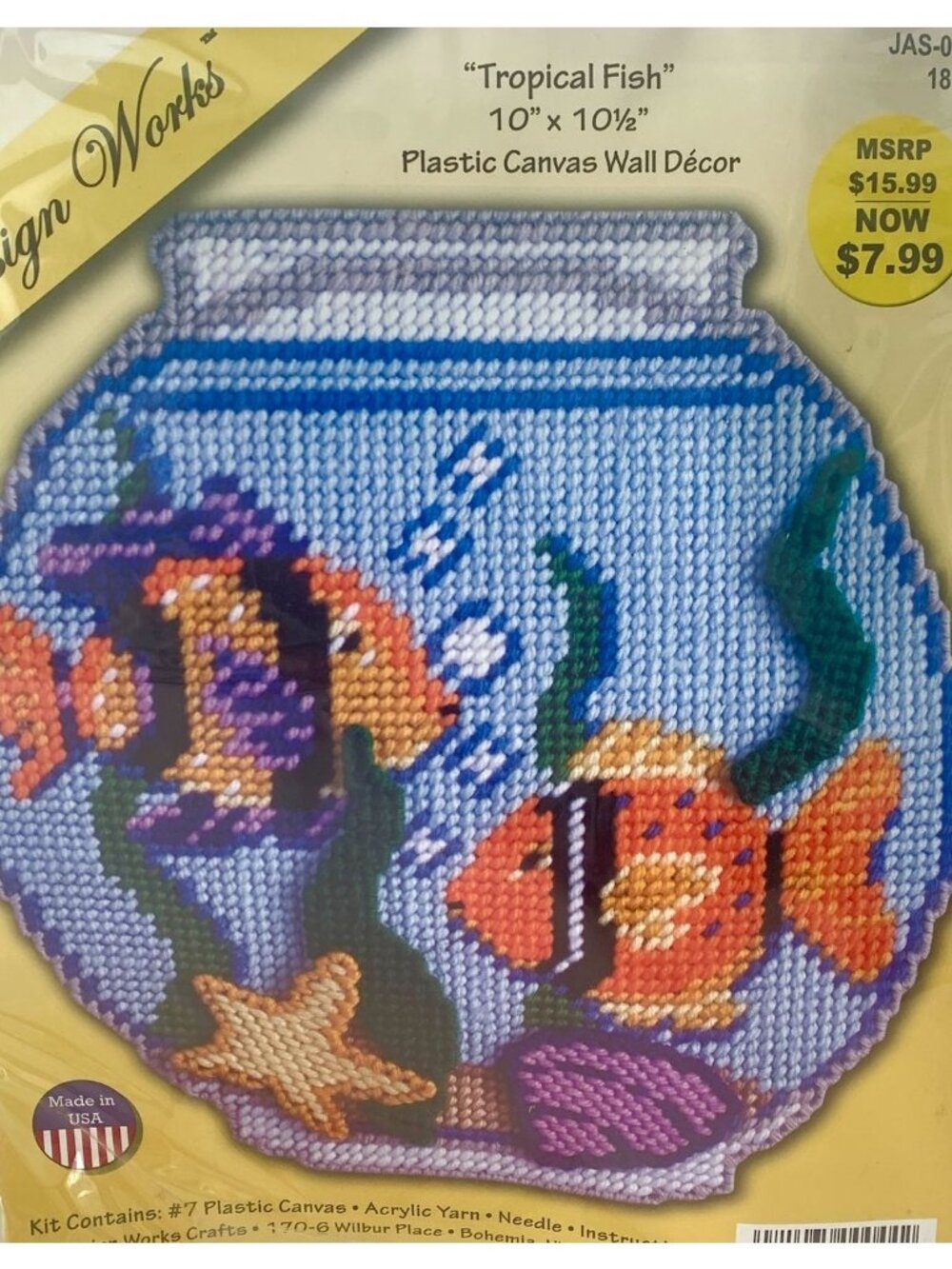 Design Works "TROPICAL FISH" Plastic Canvas WALL Door Decor KIT Needlepoint